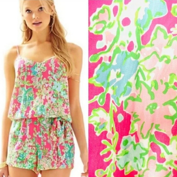 Lilly Pulitzer Deanna Romper Pink Green Size Small - Picture 1 of 7